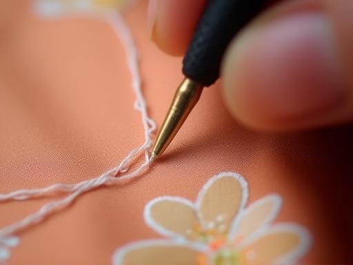 Detail of a kimono being finished with a needle