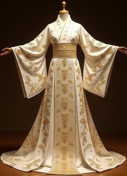 Traditional white Japanese bridal kimono, Uchikake