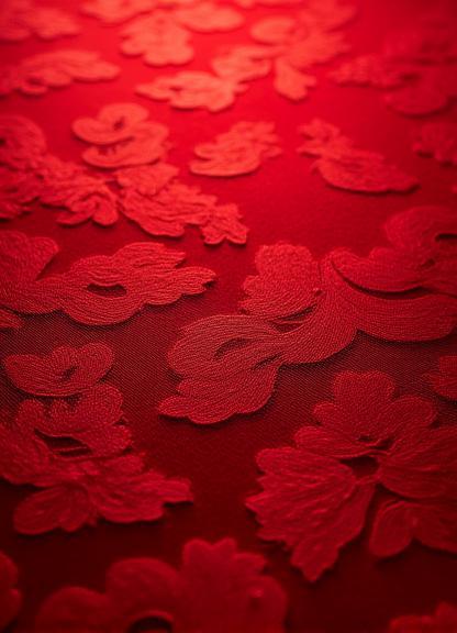 Close up of detailed silk brocade fabric with patterns