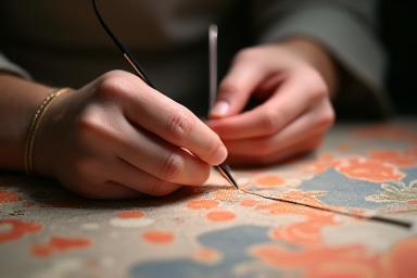 Tailor working on a kimono seam