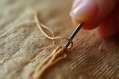 Detail of delicate fabric repair work