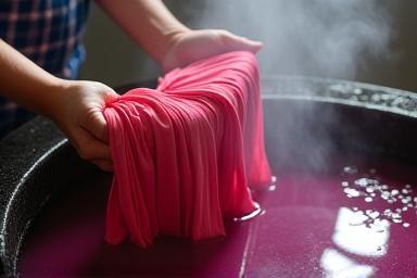 Silk fabric being dyed in a large vat